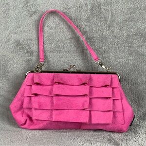 Murval Retro Style Hand Bag Kiss Lock Pink Faux‎ Suede Ruffle  Removable Strap